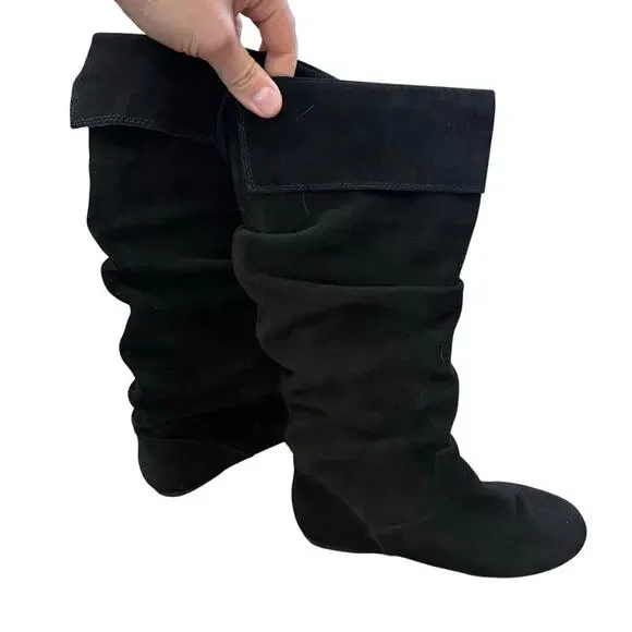 Gianni Bini Knee High Slouch Boots Women's Black Suede Size 8? Worn Very Little - Picture 2 of 8